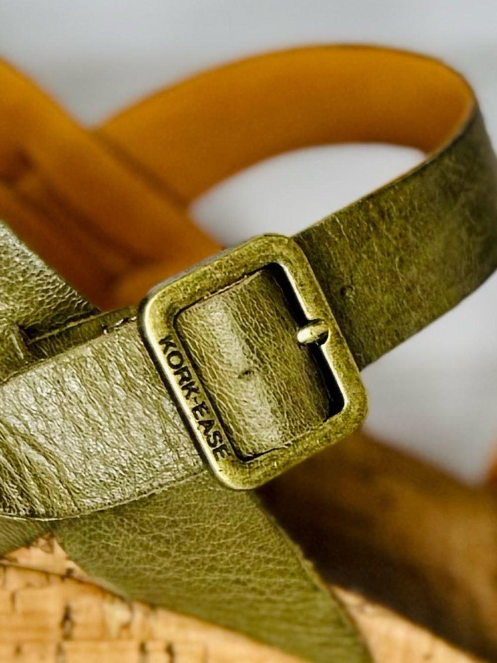 Kork-Ease Myrna Olive Green Leather Cork Wedge Sandals 10M - Picture 12 of 14